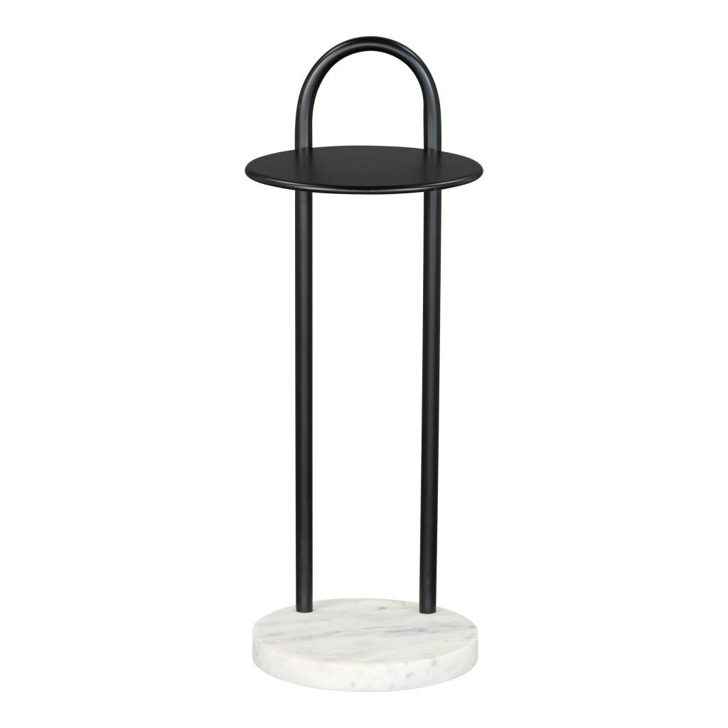 22" Black And White Iron And Marble Round C Table End Table-2