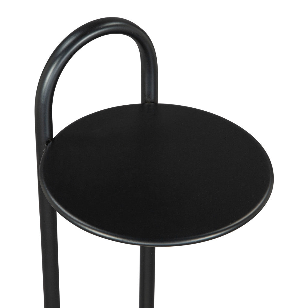 22" Black And White Iron And Marble Round C Table End Table-4