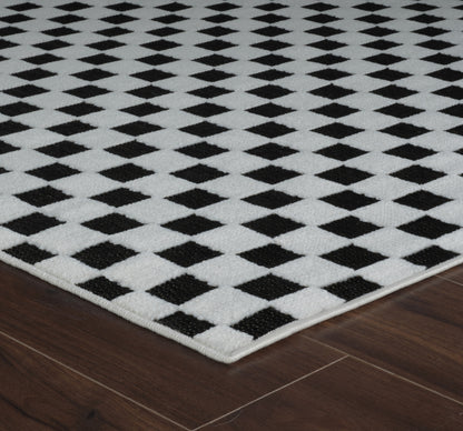 6' X 9' Black and White Geometric Distressed Indoor Outdoor Area Rug-4