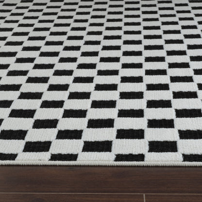 6' X 9' Black and White Geometric Distressed Indoor Outdoor Area Rug-2