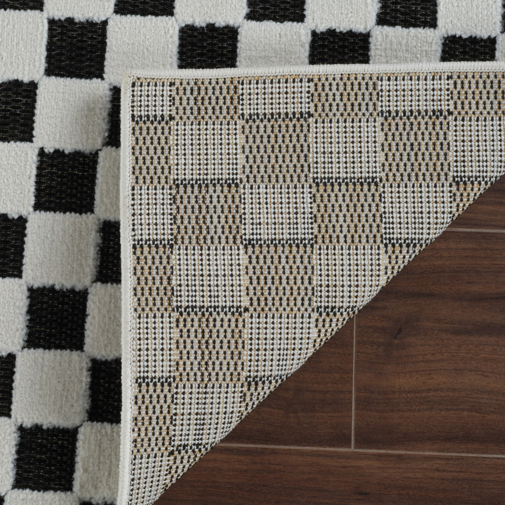 6' X 9' Black and White Geometric Distressed Indoor Outdoor Area Rug-5