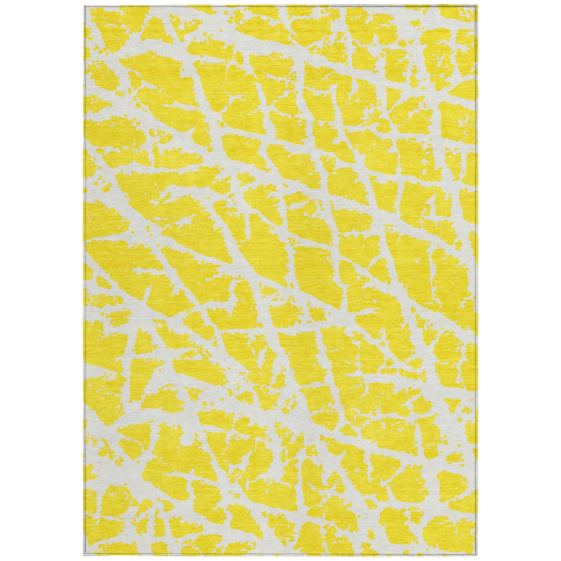 5' X 8' Yellow and White Abstract Washable Non Skid Indoor Outdoor Area Rug-4