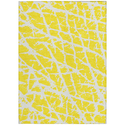 5' X 8' Yellow and White Abstract Washable Non Skid Indoor Outdoor Area Rug-4