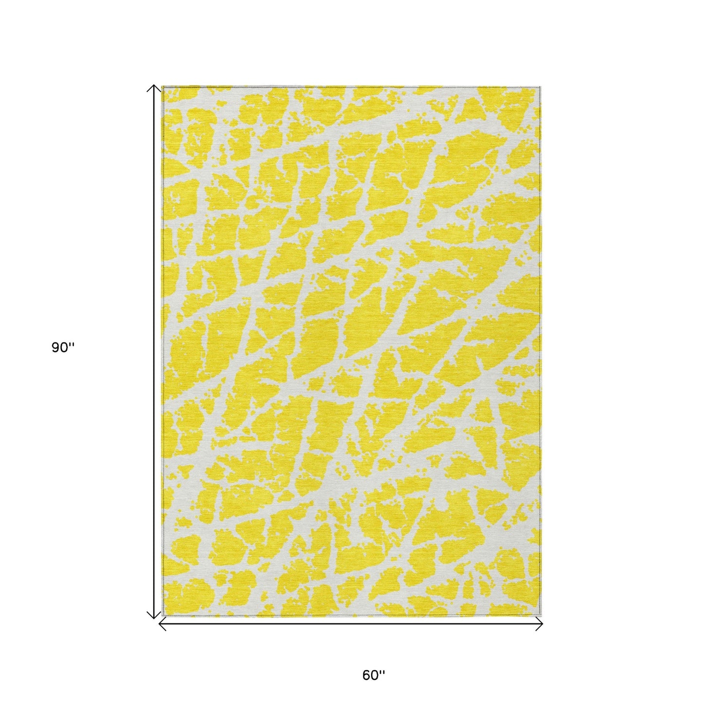 5' X 8' Yellow and White Abstract Washable Non Skid Indoor Outdoor Area Rug-2