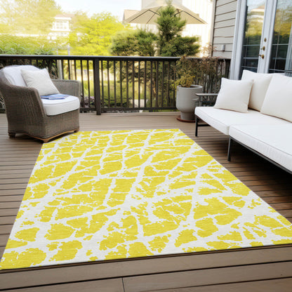 5' X 8' Yellow and White Abstract Washable Non Skid Indoor Outdoor Area Rug-8