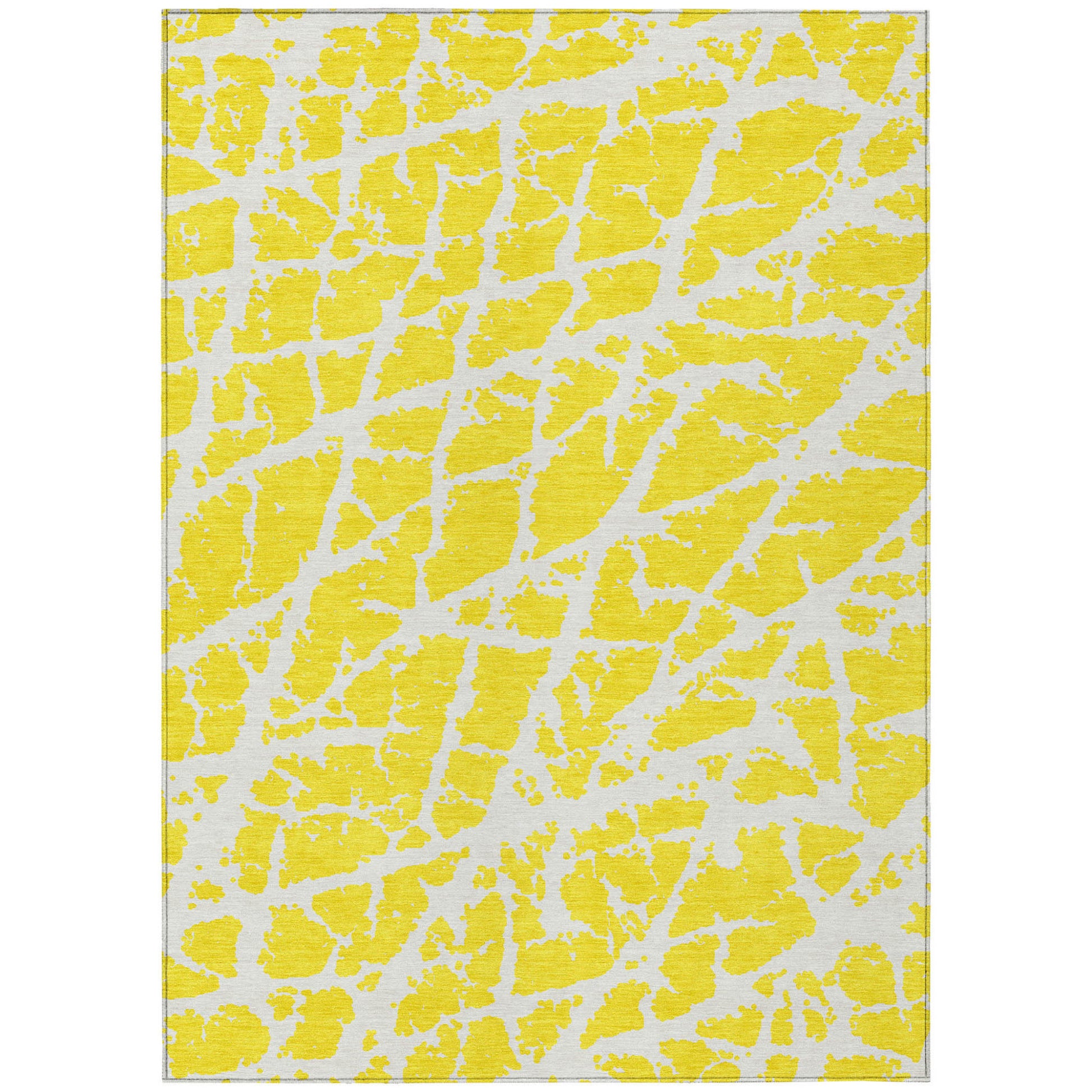 5' X 8' Yellow and White Abstract Washable Non Skid Indoor Outdoor Area Rug-1