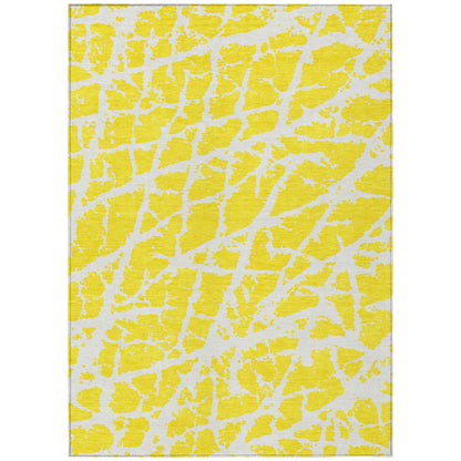 5' X 8' Yellow and White Abstract Washable Non Skid Indoor Outdoor Area Rug-1