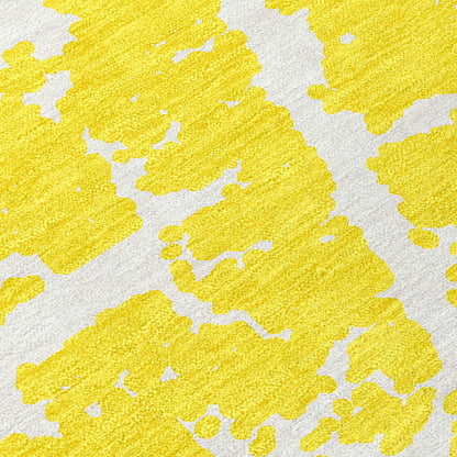 5' X 8' Yellow and White Abstract Washable Non Skid Indoor Outdoor Area Rug-7