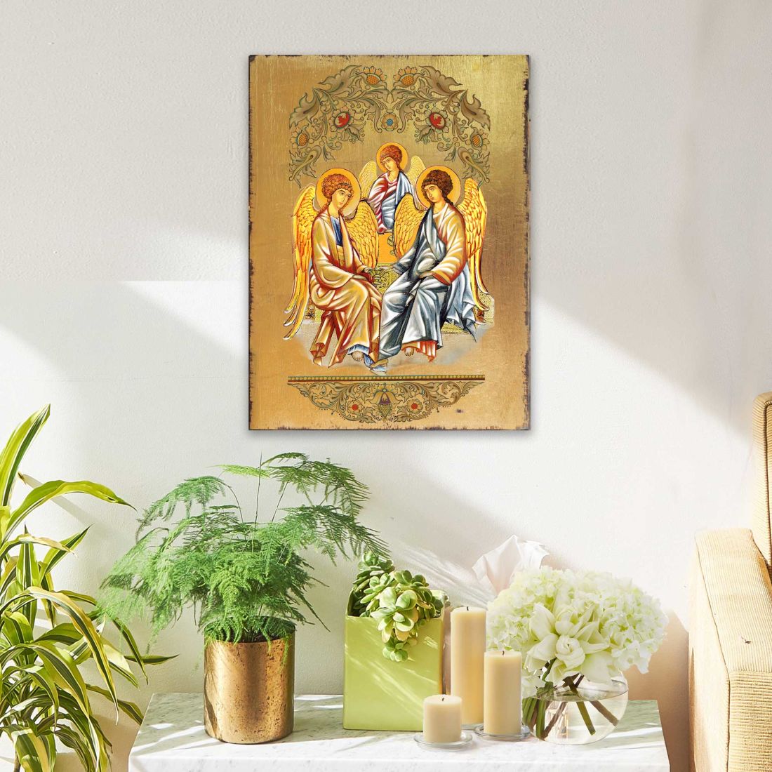 Old Testament Trinity Wooden Gold Plated Religious Orthodox Sacred Icon - Inspirational Icon Decor - 85015-2