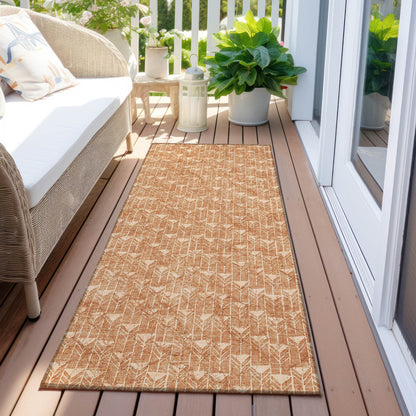8' Runner Bronze Geometric Washable Non Skid Indoor Outdoor Runner Rug-7