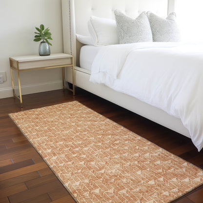 8' Runner Bronze Geometric Washable Non Skid Indoor Outdoor Runner Rug-8