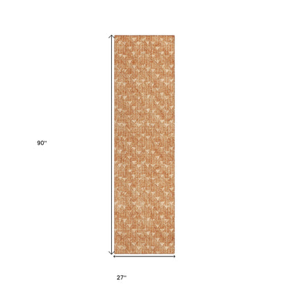 8' Runner Bronze Geometric Washable Non Skid Indoor Outdoor Runner Rug-2