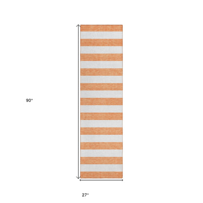 2' X 8' Salmon Striped Washable Indoor Outdoor Runner Rug-2