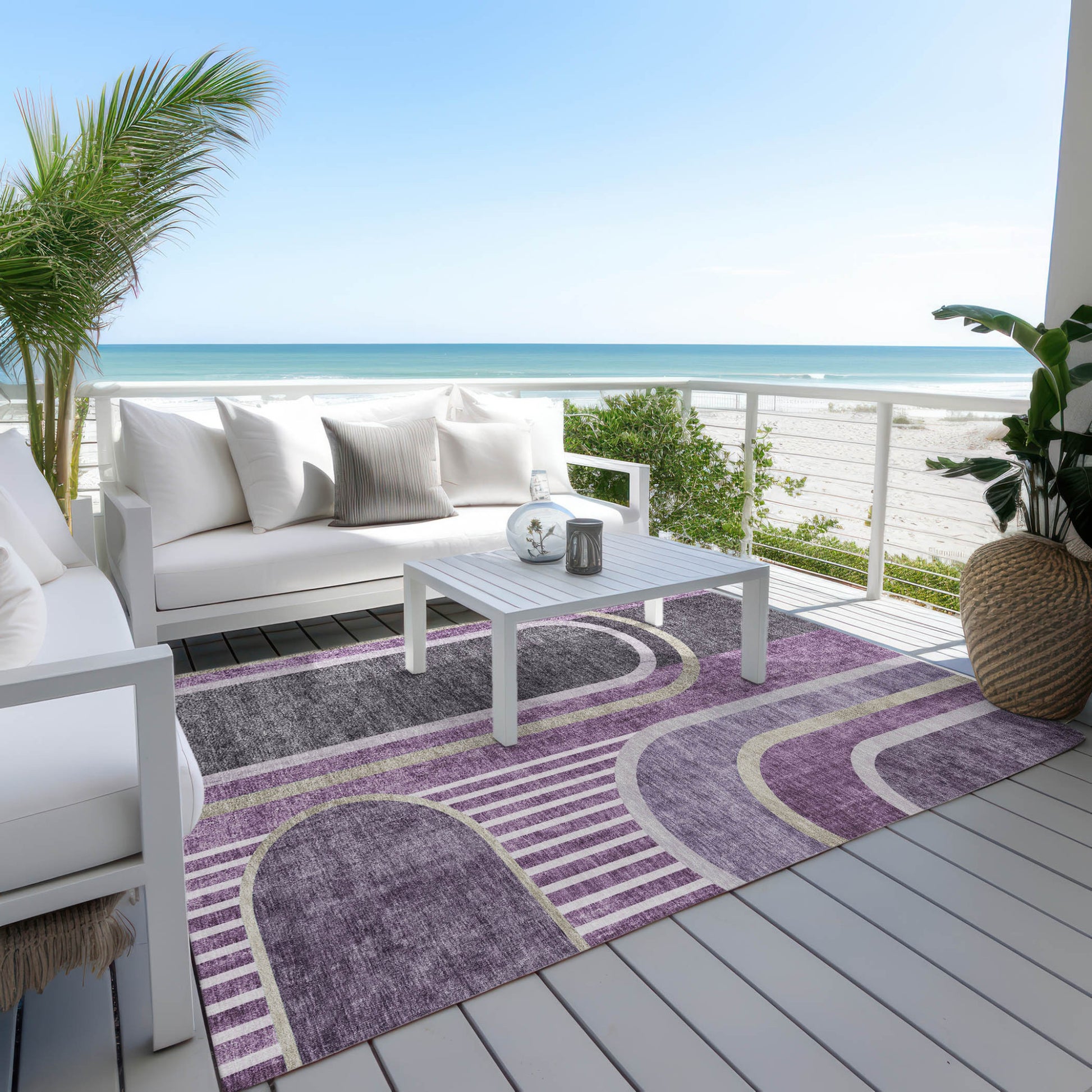 5' X 8' Purple and Black Abstract Washable Indoor Outdoor Area Rug-5