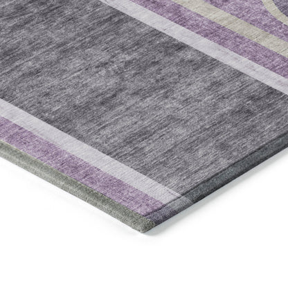 5' X 8' Purple and Black Abstract Washable Indoor Outdoor Area Rug-4
