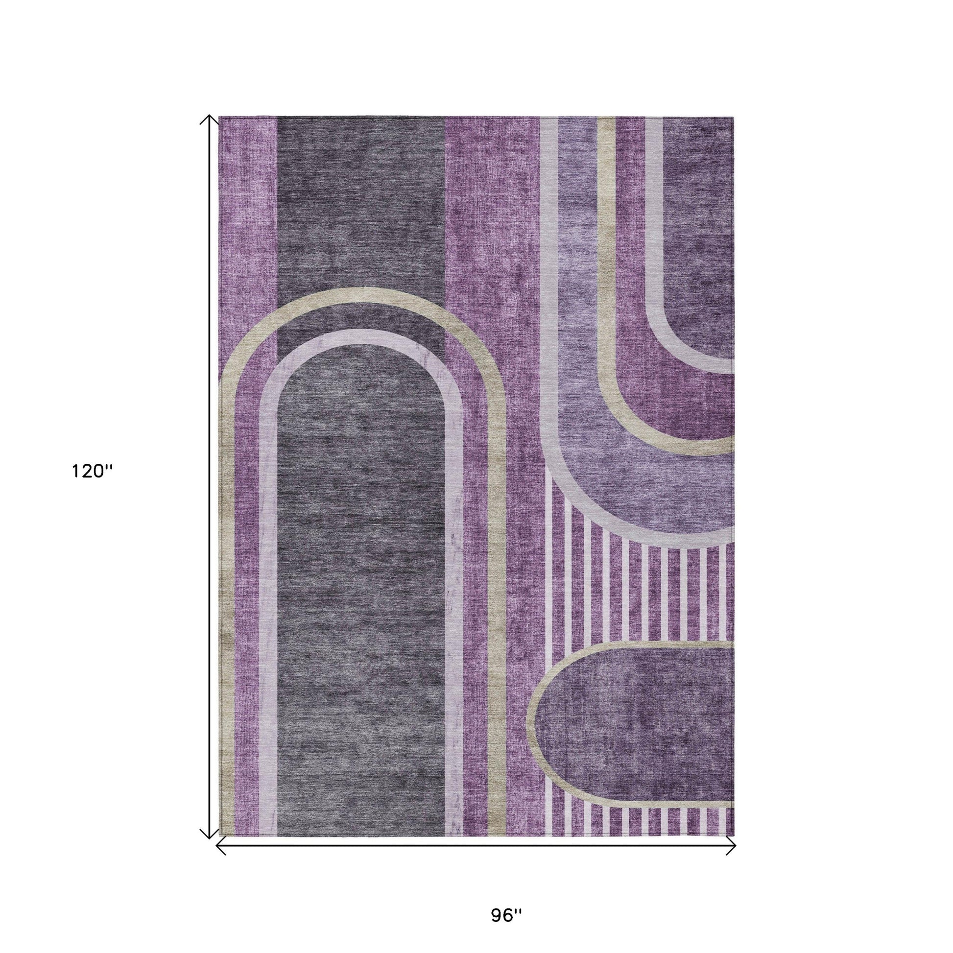 8' X 10' Purple and Black Abstract Washable Indoor Outdoor Area Rug-2