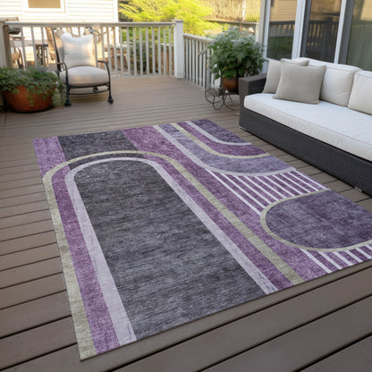 8' X 10' Purple and Black Abstract Washable Indoor Outdoor Area Rug-8