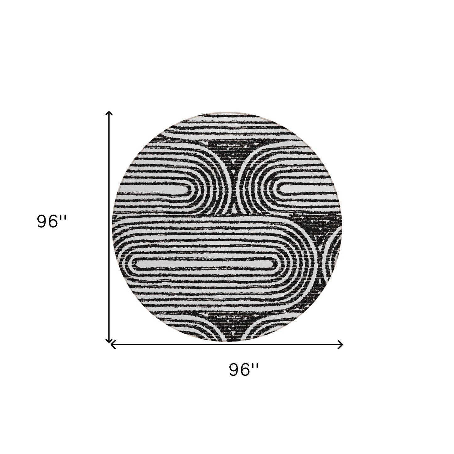 8' Black And White Round Abstract Washable Indoor Outdoor Area Rug-2