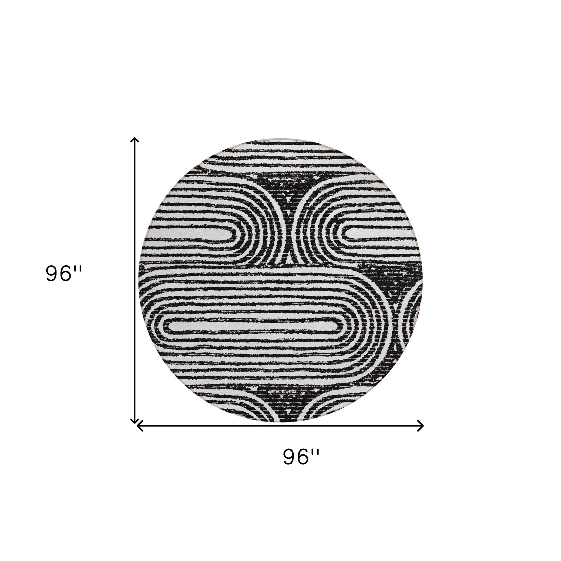 8' Black And White Round Abstract Washable Indoor Outdoor Area Rug-2
