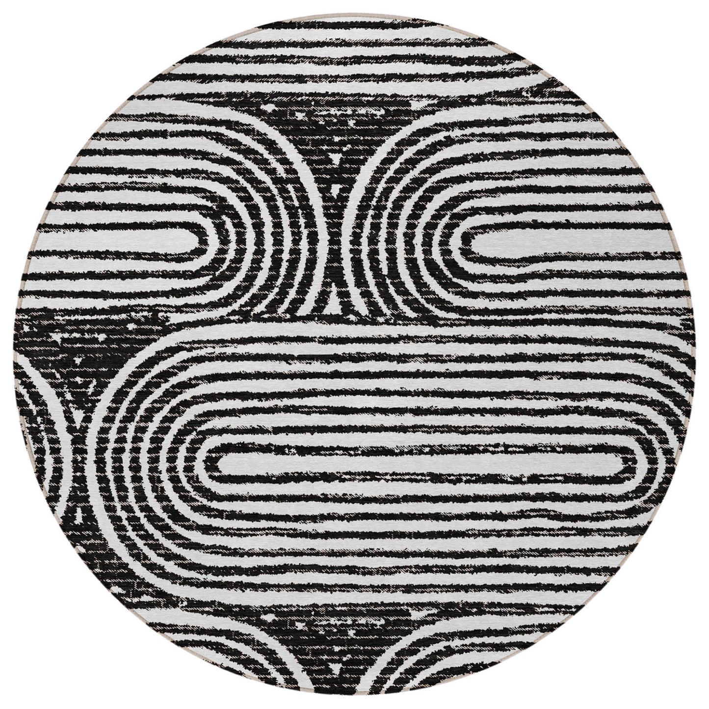 8' Black And White Round Abstract Washable Indoor Outdoor Area Rug-3