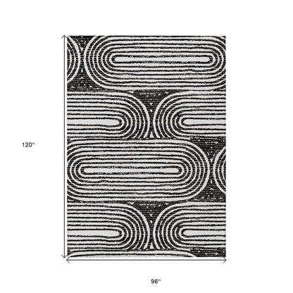 8' X 10' Black And White Abstract Washable Indoor Outdoor Area Rug-2