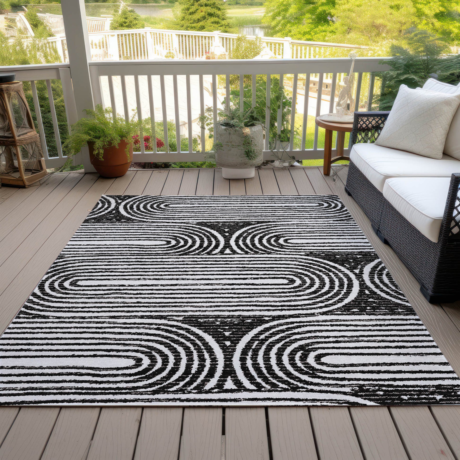 10' X 14' Black And White Abstract Washable Indoor Outdoor Area Rug-7