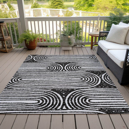 10' X 14' Black And White Abstract Washable Indoor Outdoor Area Rug-7