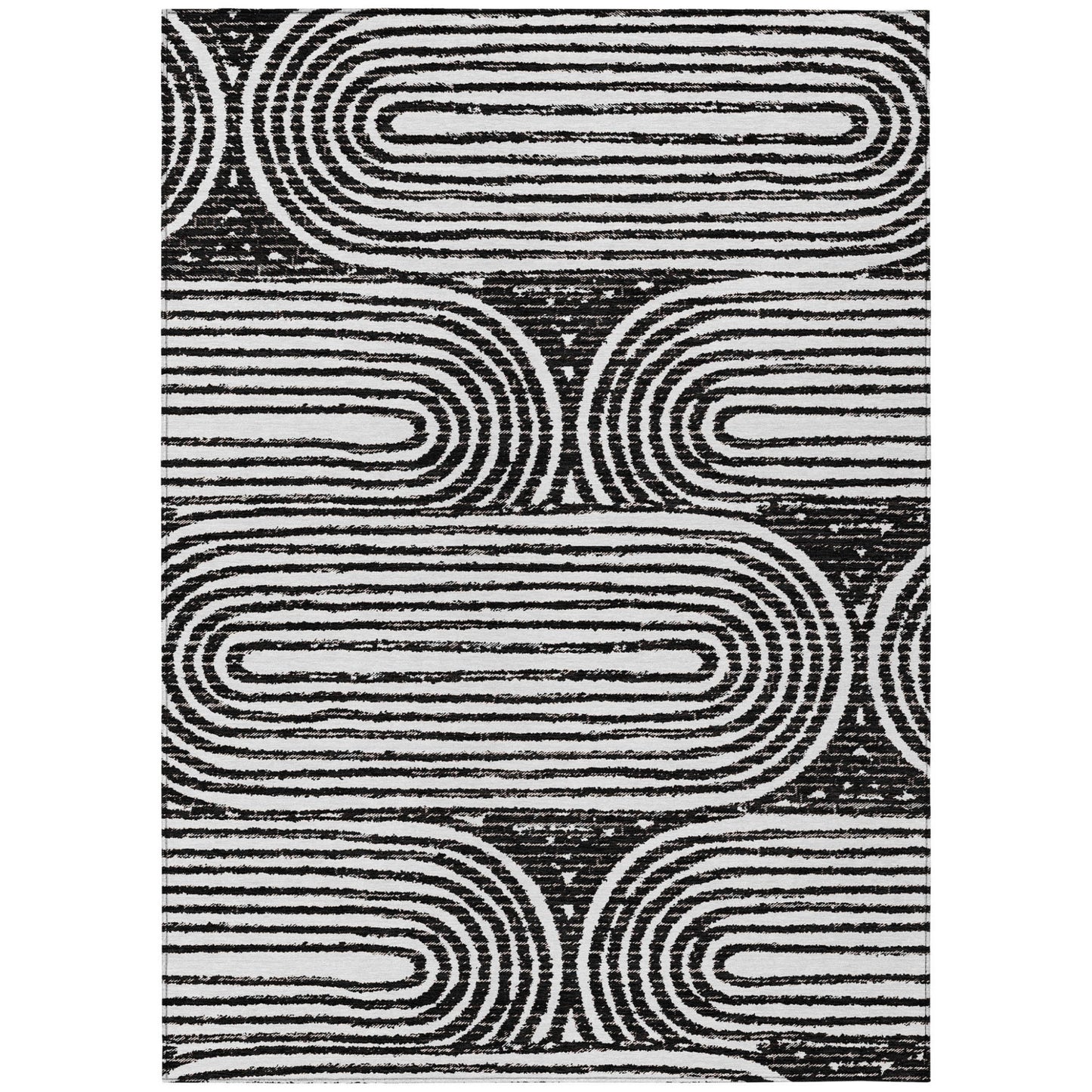 10' X 14' Black And White Abstract Washable Indoor Outdoor Area Rug-1