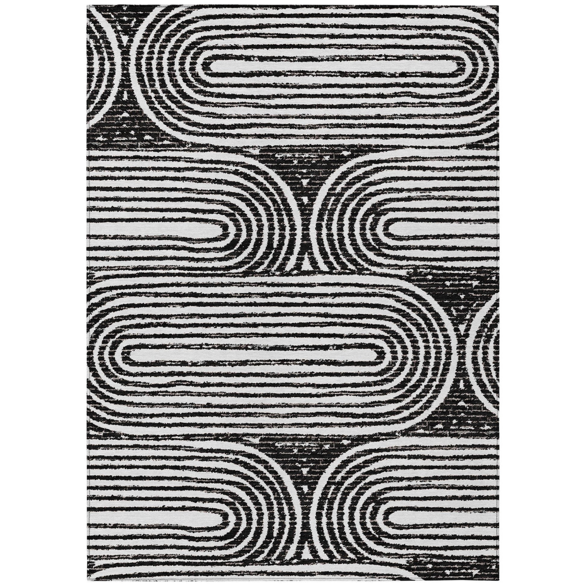 10' X 14' Black And White Abstract Washable Indoor Outdoor Area Rug-1