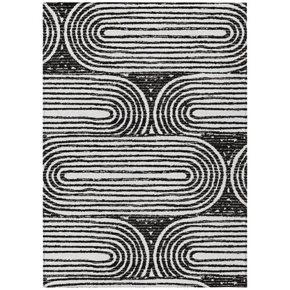 10' X 14' Black And White Abstract Washable Indoor Outdoor Area Rug-1