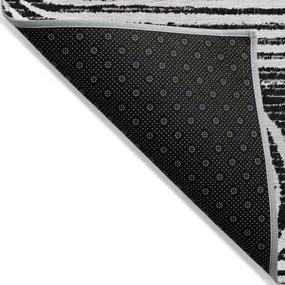 10' X 14' Black And White Abstract Washable Indoor Outdoor Area Rug-5