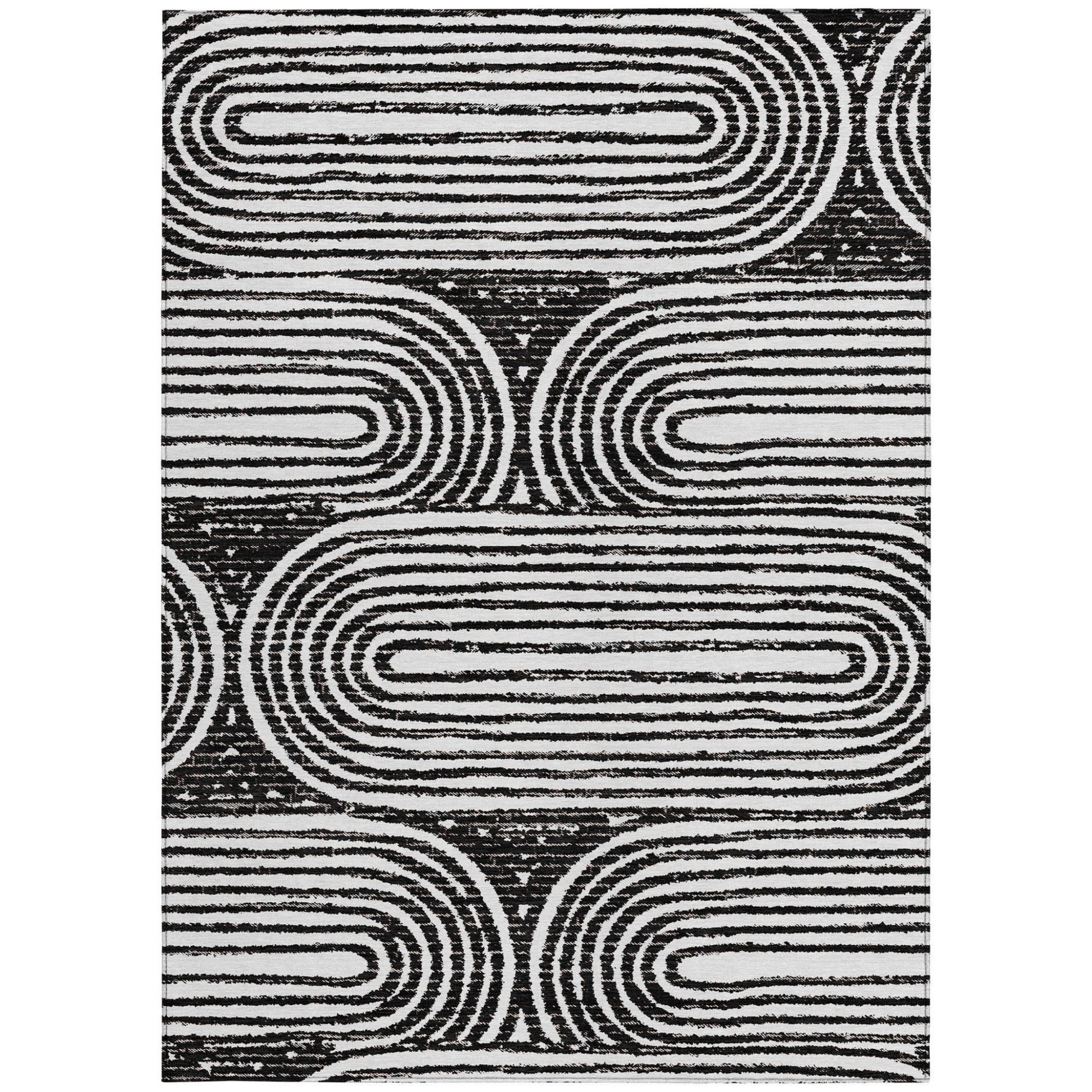 10' X 14' Black And White Abstract Washable Indoor Outdoor Area Rug-3
