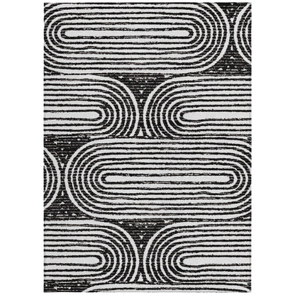 10' X 14' Black And White Abstract Washable Indoor Outdoor Area Rug-3