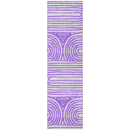 8' Runner Purple and White Abstract Washable Non Skid Indoor Outdoor Runner Rug-3