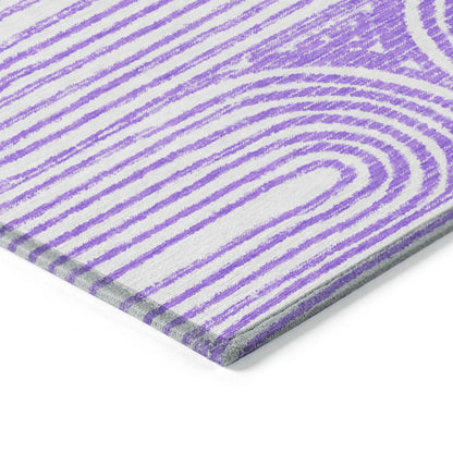 8' Runner Purple and White Abstract Washable Non Skid Indoor Outdoor Runner Rug-6