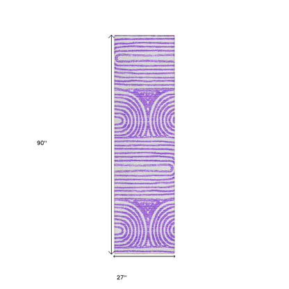 8' Runner Purple and White Abstract Washable Non Skid Indoor Outdoor Runner Rug-2