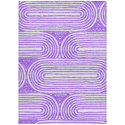 5' X 8' Purple And White Abstract Washable Indoor Outdoor Area Rug-3