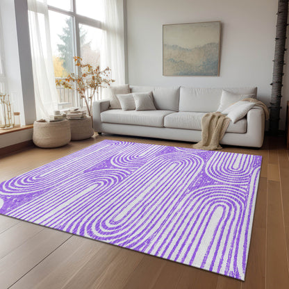 9' X 12' Purple and White Abstract Washable Non Skid Indoor Outdoor Area Rug-5