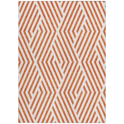3' X 5' Orange And White Geometric Washable Indoor Outdoor Area Rug-4