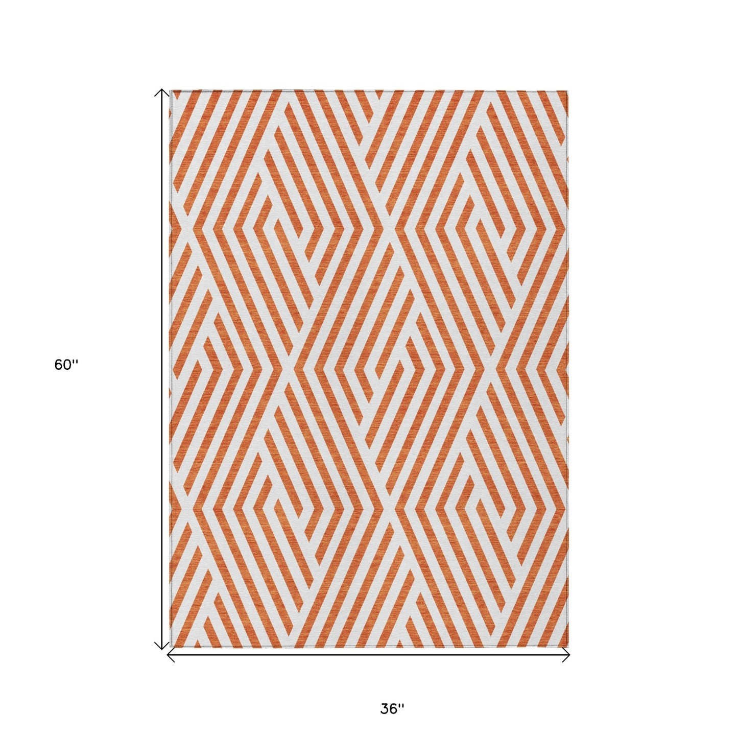 3' X 5' Orange And White Geometric Washable Indoor Outdoor Area Rug-2