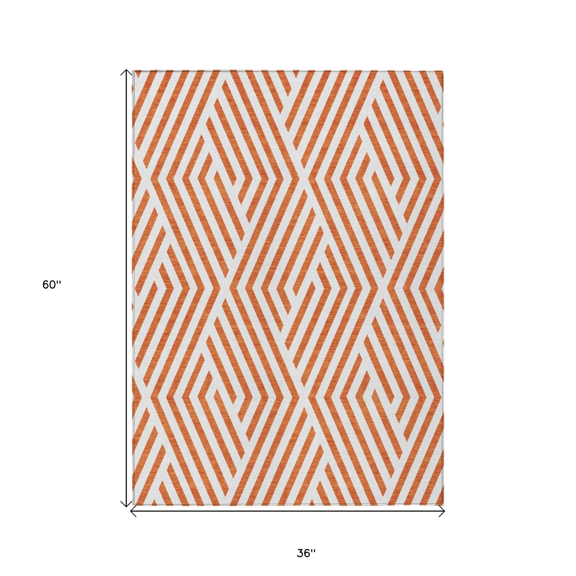 3' X 5' Orange And White Geometric Washable Indoor Outdoor Area Rug-2