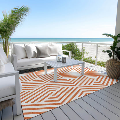 3' X 5' Orange And White Geometric Washable Indoor Outdoor Area Rug-7