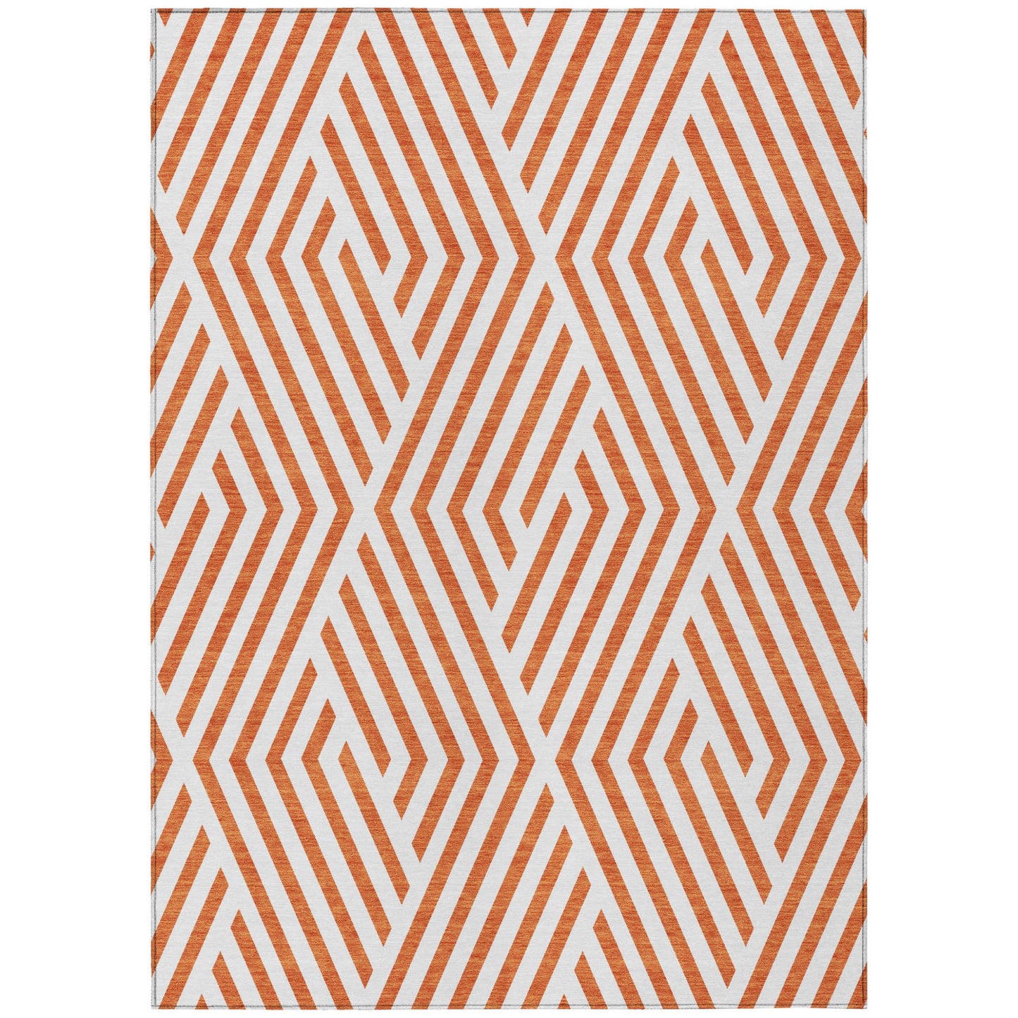3' X 5' Orange And White Geometric Washable Indoor Outdoor Area Rug-1