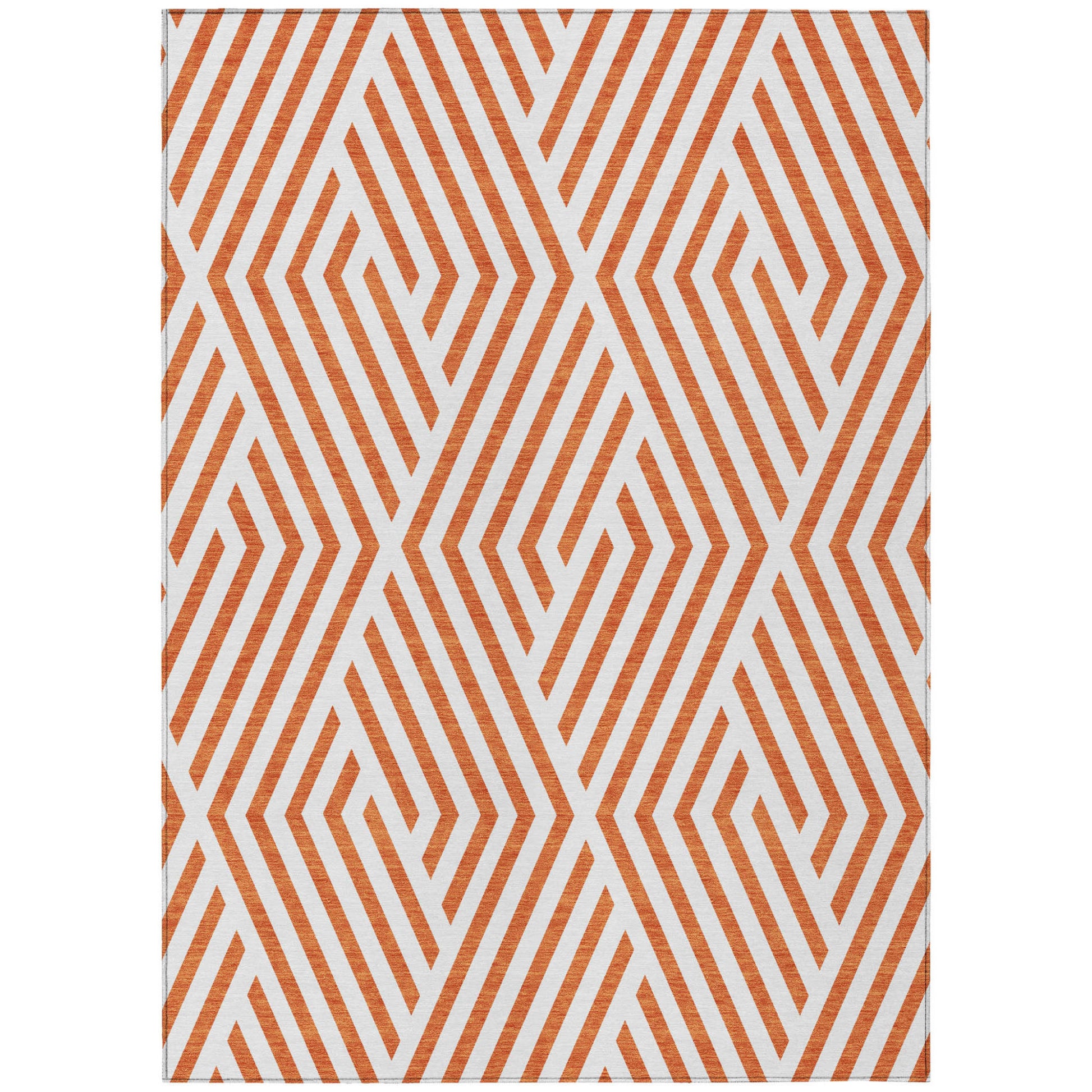 3' X 5' Orange And White Geometric Washable Indoor Outdoor Area Rug-1