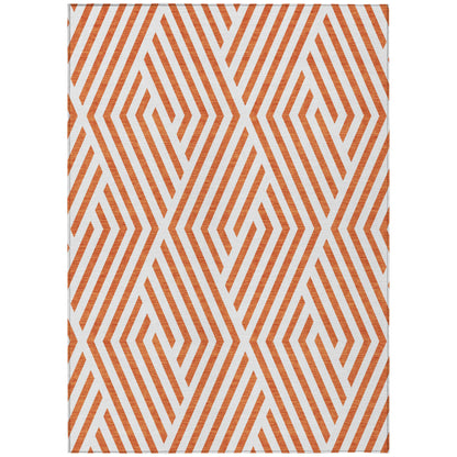 3' X 5' Orange And White Geometric Washable Indoor Outdoor Area Rug-1