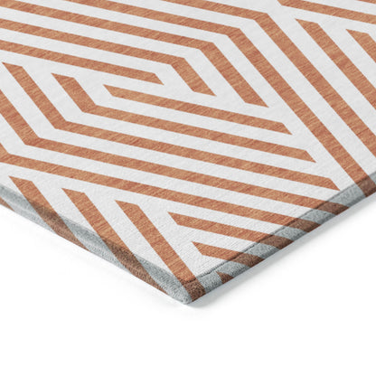 3' X 5' Orange And White Geometric Washable Indoor Outdoor Area Rug-6