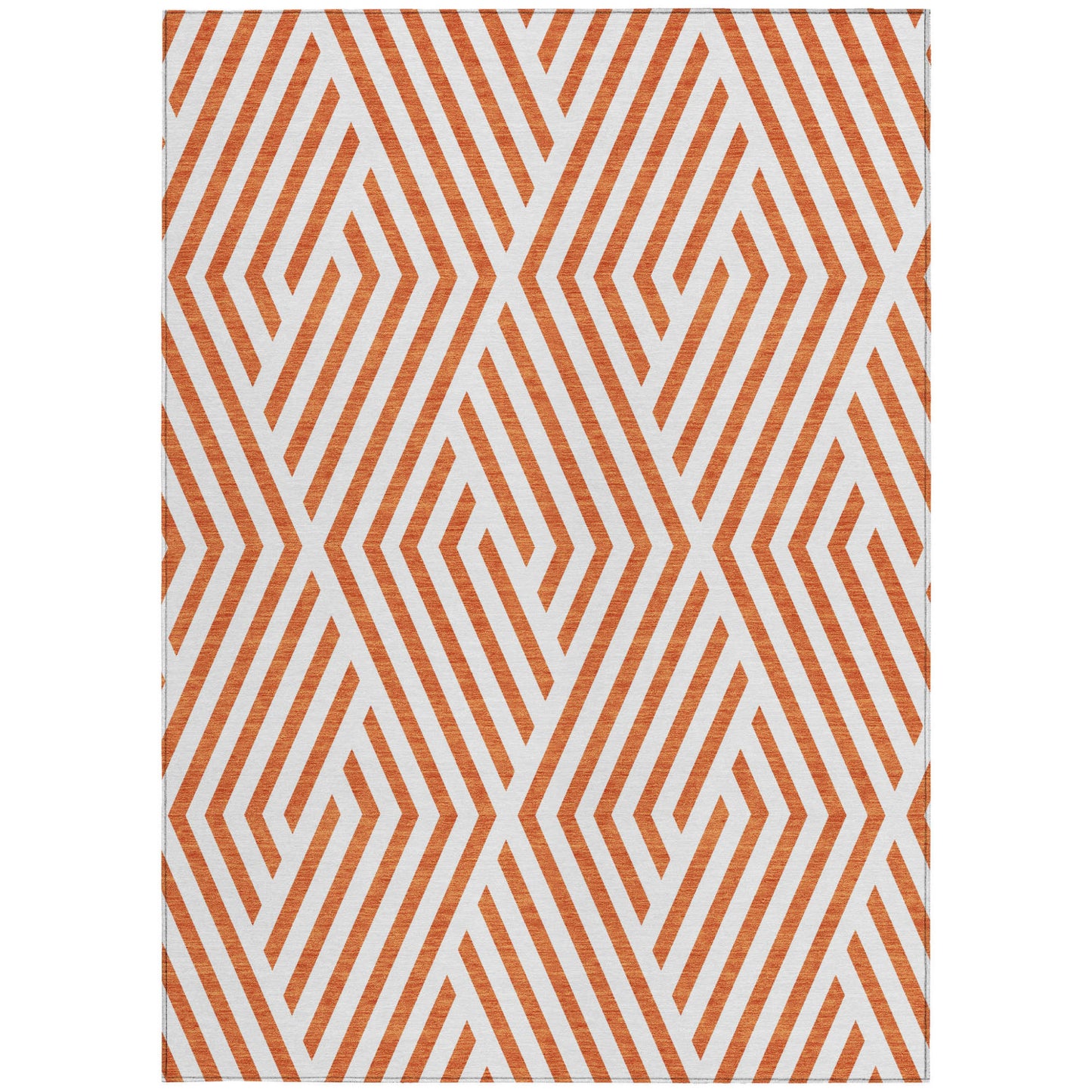 3' X 5' Orange And White Geometric Washable Indoor Outdoor Area Rug-3