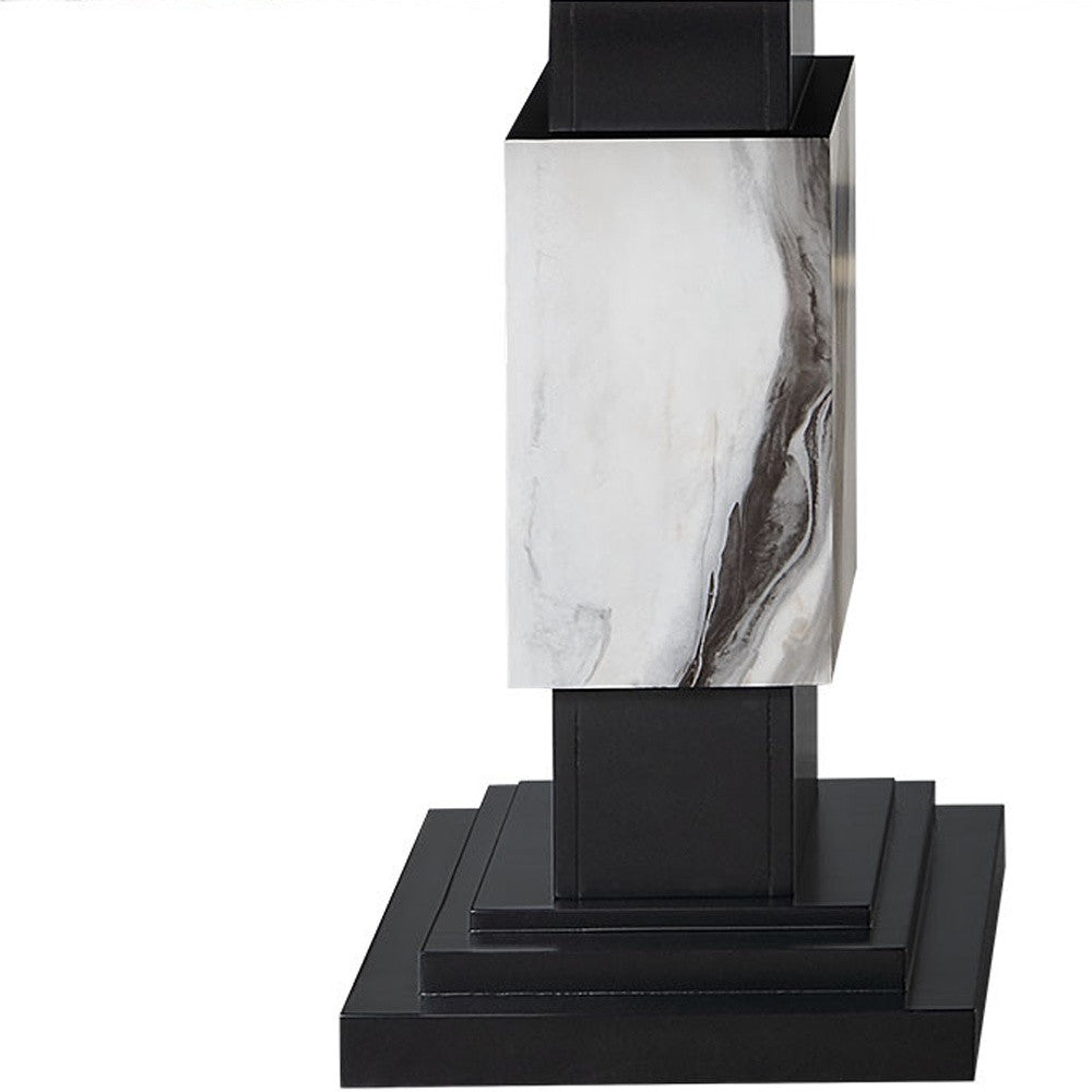 82" Black and White Faux Marble and Wood Double Pedestal Base Dining Table-6