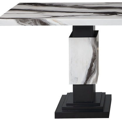 82" Black and White Faux Marble and Wood Double Pedestal Base Dining Table-7