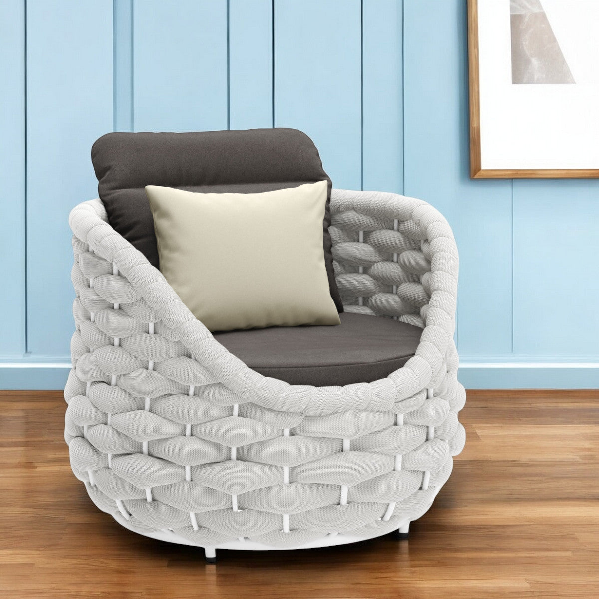 34" Gray And White Fabric Club Chair And Toss Pillow-1
